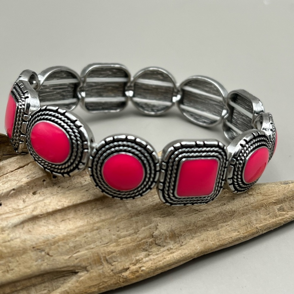 Silver and Pink Women's Stretchy Bracelet